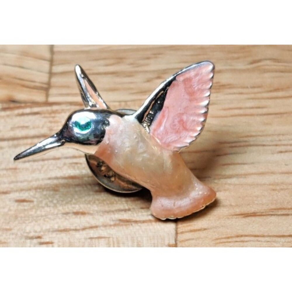 Vintage Lapel Hat Pinback Gold Tone HUMMINGBIRD Enamel Bird Multicolor